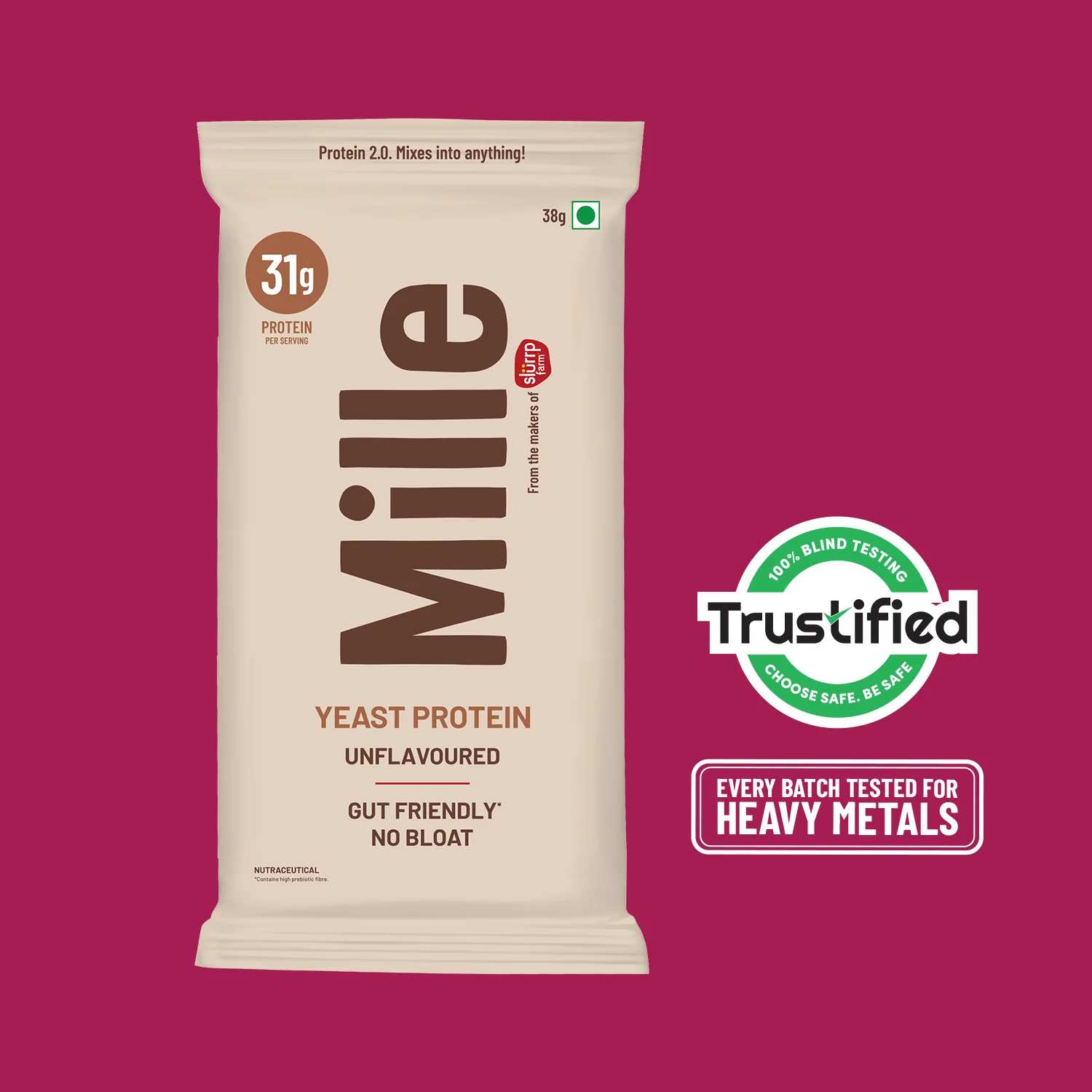 🎁 Mille Protein | 31g/Scoop | Unflavoured | Fermented Yeast Protein | No Bloat I Vegan | 38g Trial Pack