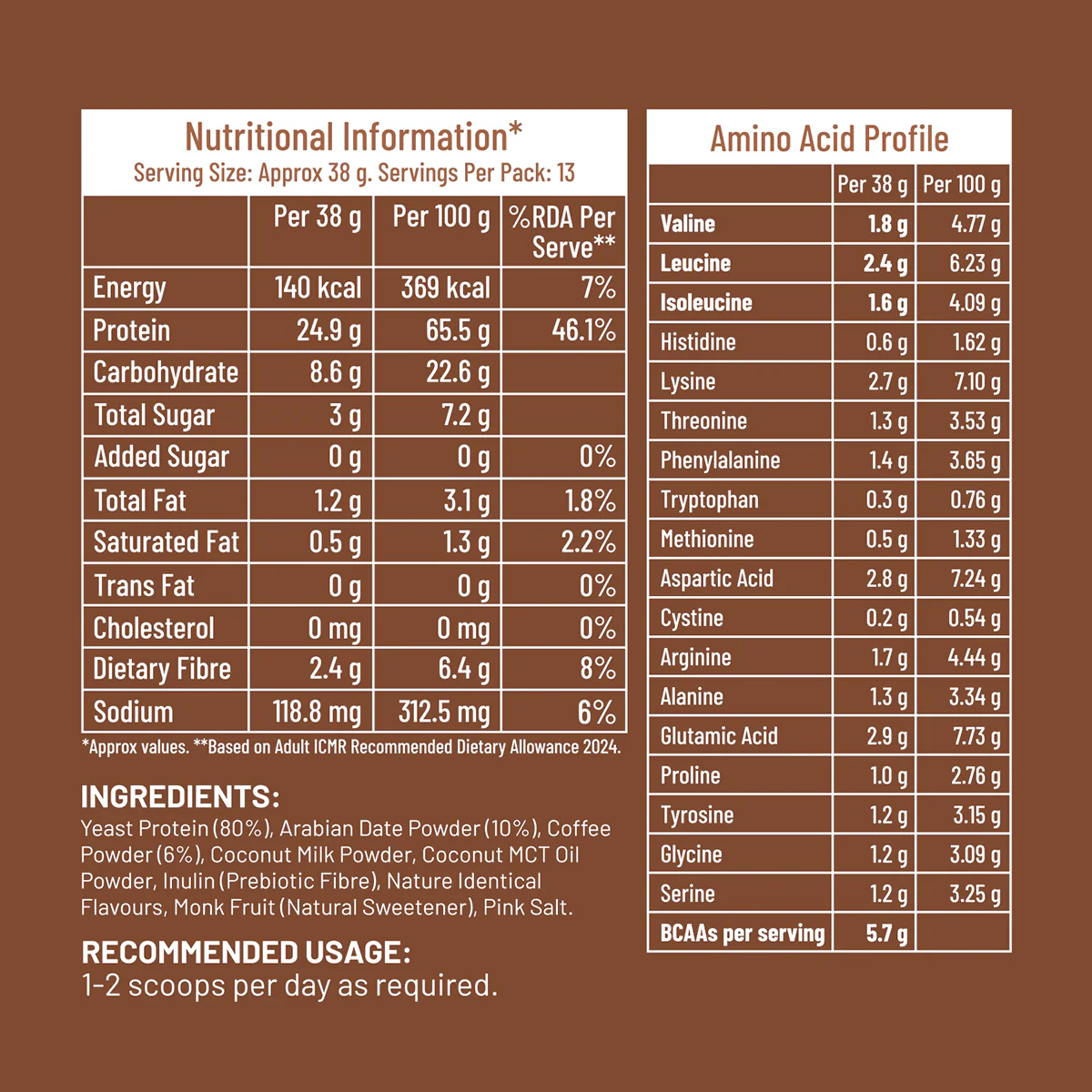 Mille Protein | 25g/Scoop | Coffee-hazelnut | Fermented Yeast Protein | No Bloat I Vegan | 38g Trial Pack - Image 8