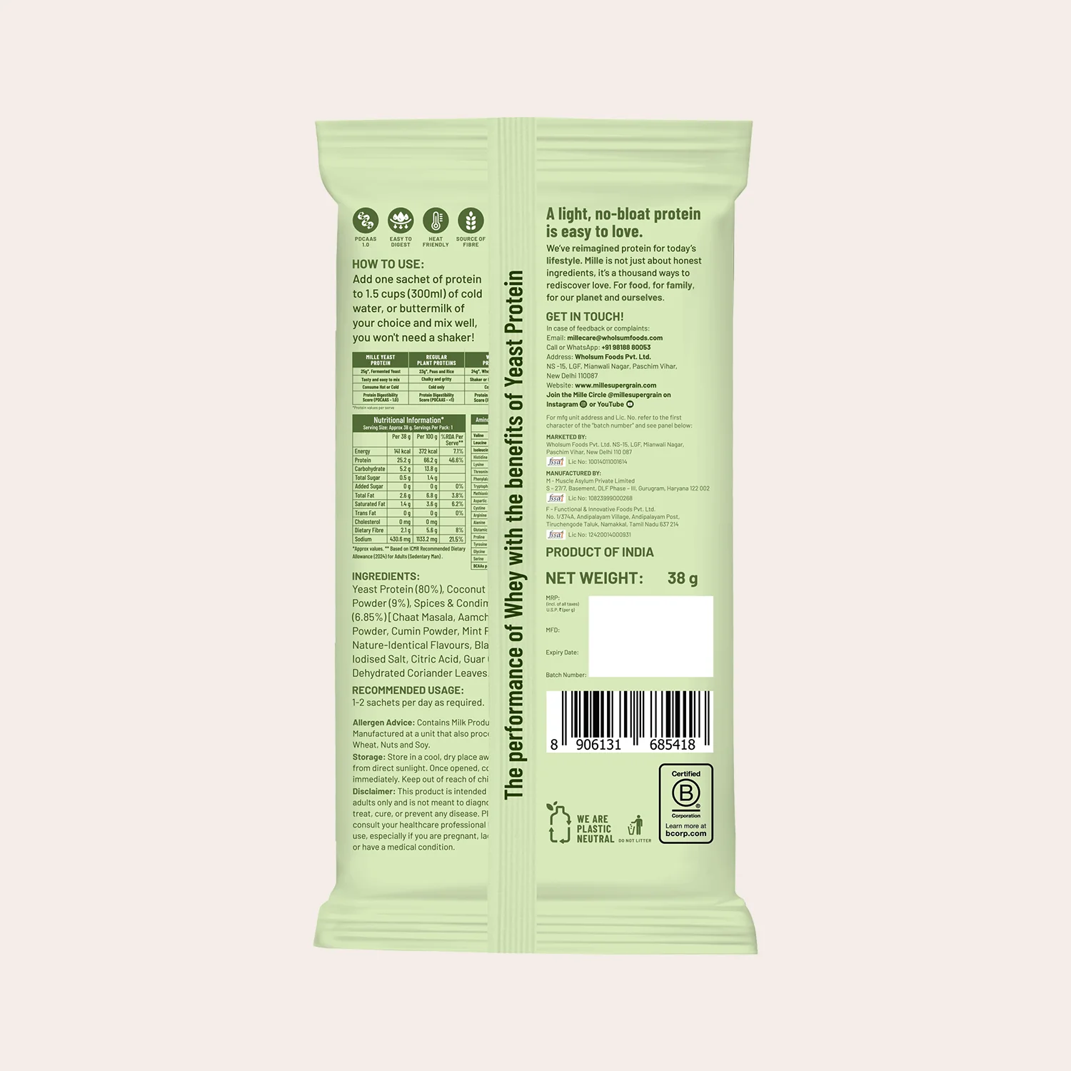 Mille Buttermilk Yeast Protein | 25g Protein Per Serve | Savoury, No Added Sugar | Bio-Fermented Yeast Protein | Gut Friendly | 38g Trial Pack - Image 6