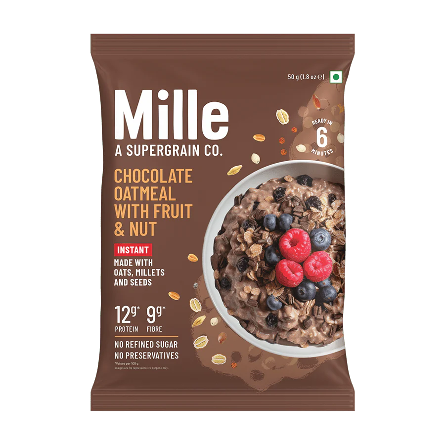 Mille High-Protein Chocolate Oatmeal with Fruits & Nuts | Healthy High-Fiber Breakfast | Pack of 3 - Image 3