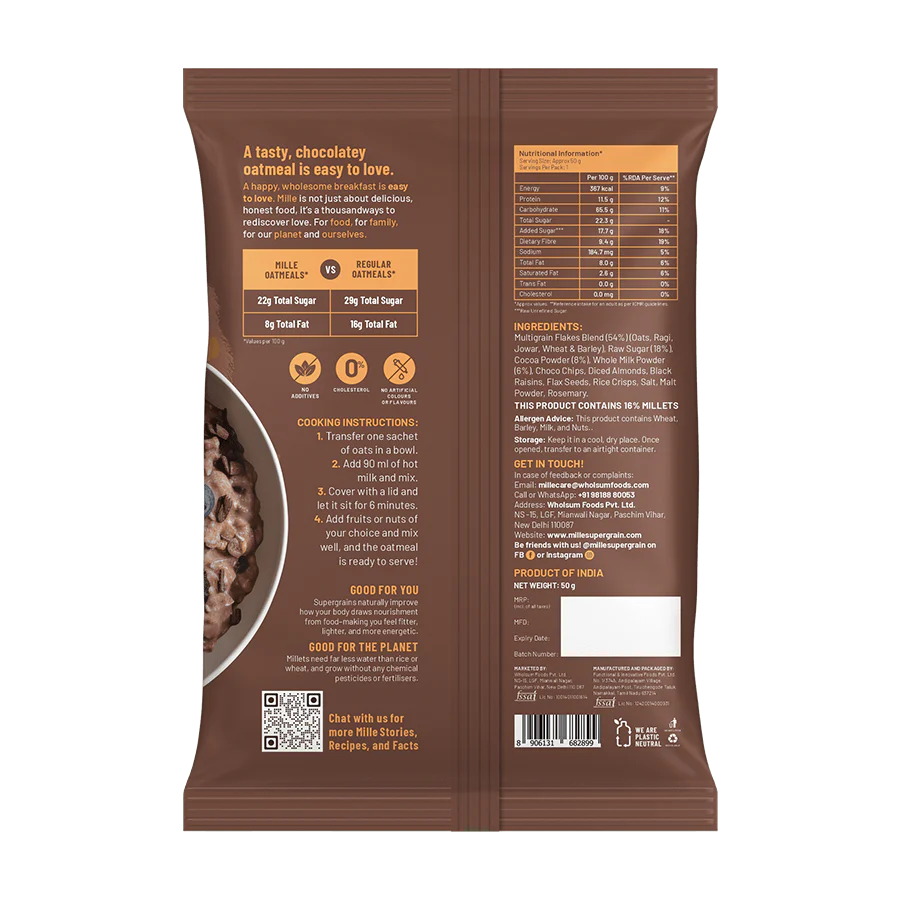 Mille High-Protein Chocolate Oatmeal with Fruits & Nuts | Healthy High-Fiber Breakfast | Pack of 3 - Image 4