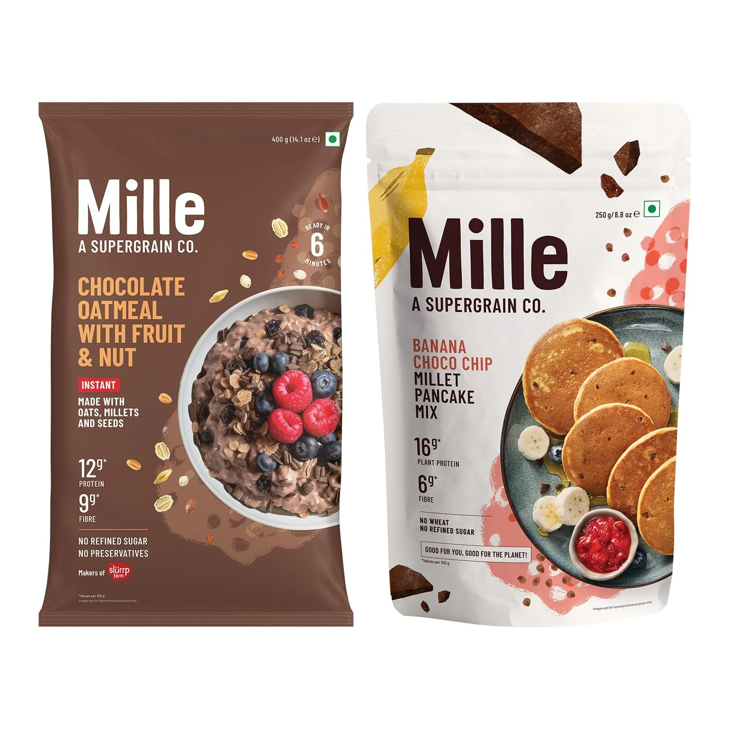 Instant Breakfast Combo: Mille Chocolate Oats & Mille Banana Chocochip Pancake Mix