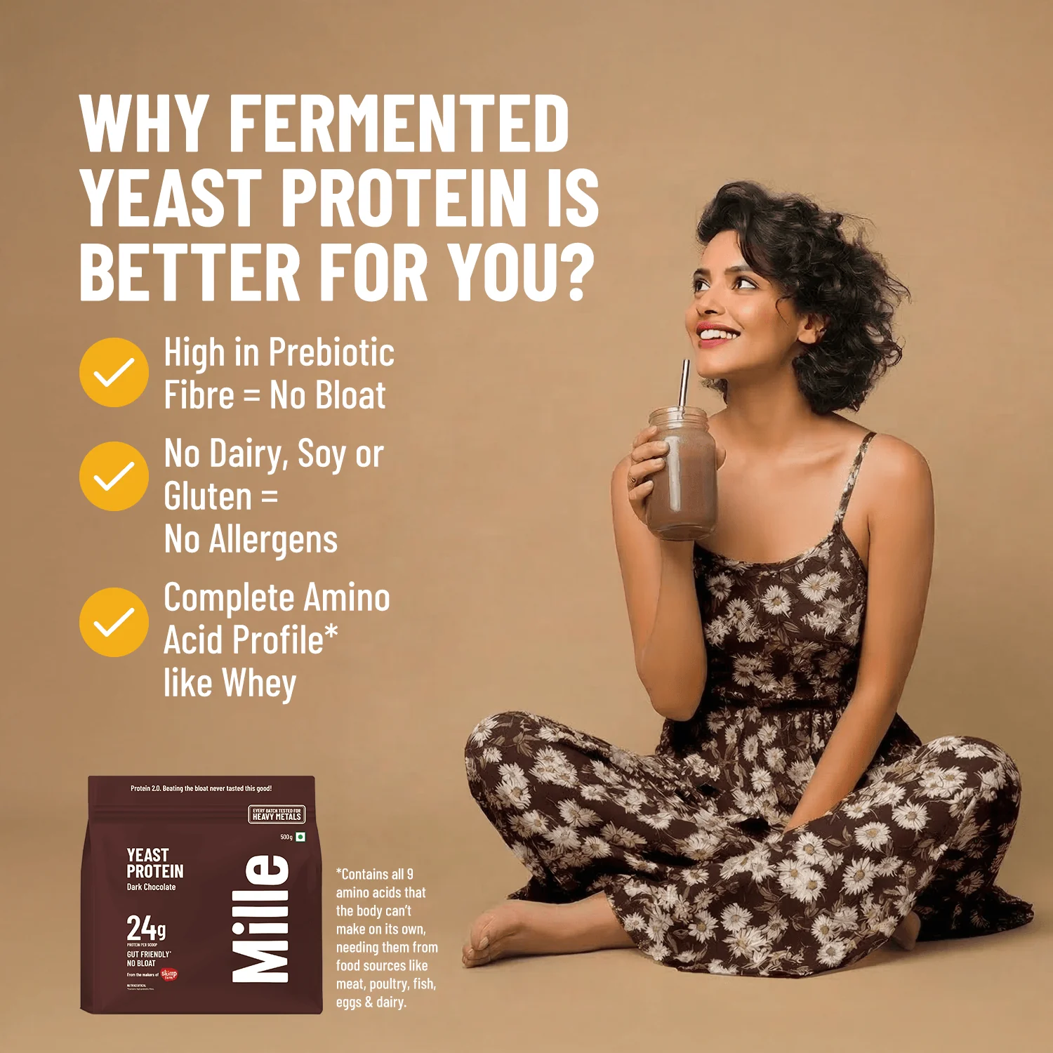 Mille Protein | 24g/Scoop | Chocolate | Fermented Yeast Protein | No Bloat | Trial Pack (Pack of 3) - Image 4