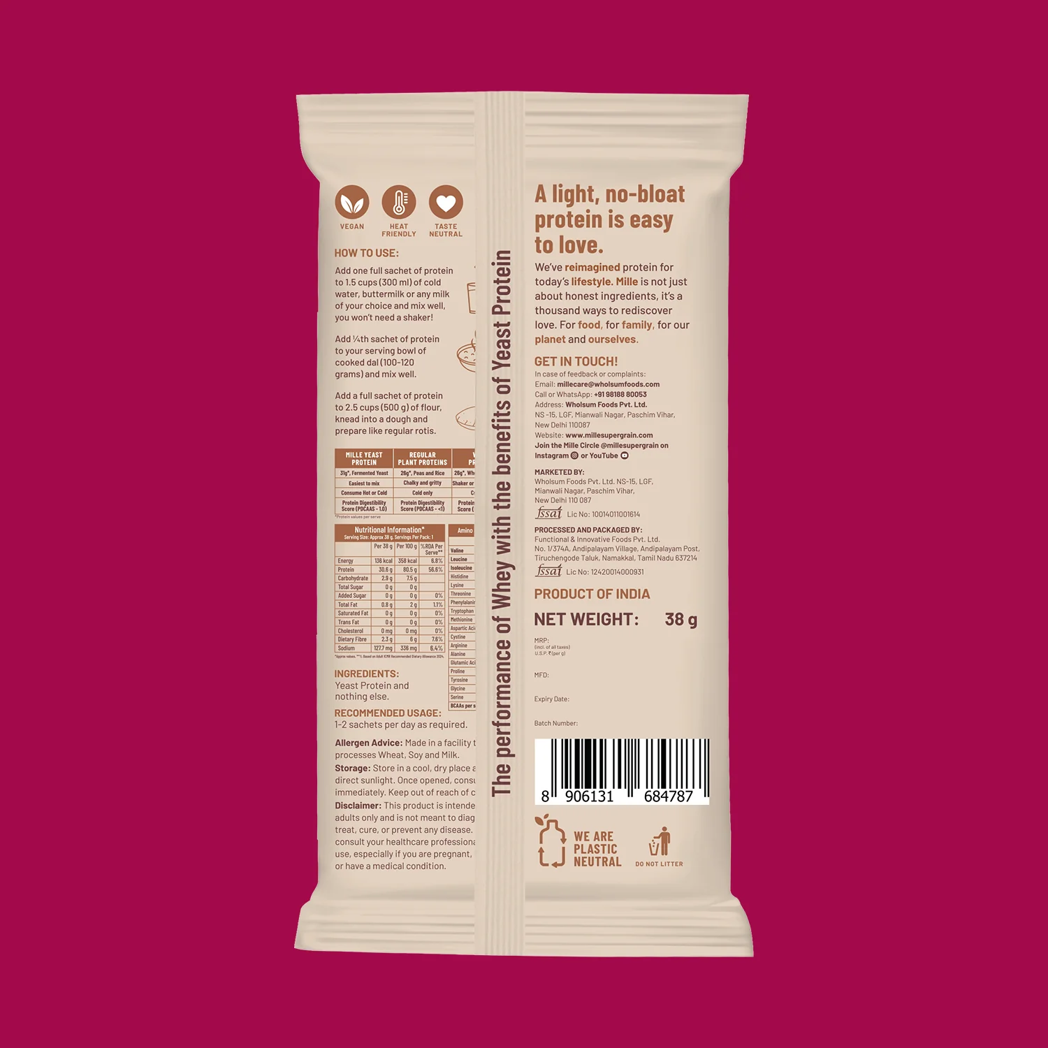 Mille Protein | 31g Protein/Scoop | Unflavoured Trial Pack of 7 | 38g Trial Pack x 7 - Image 3