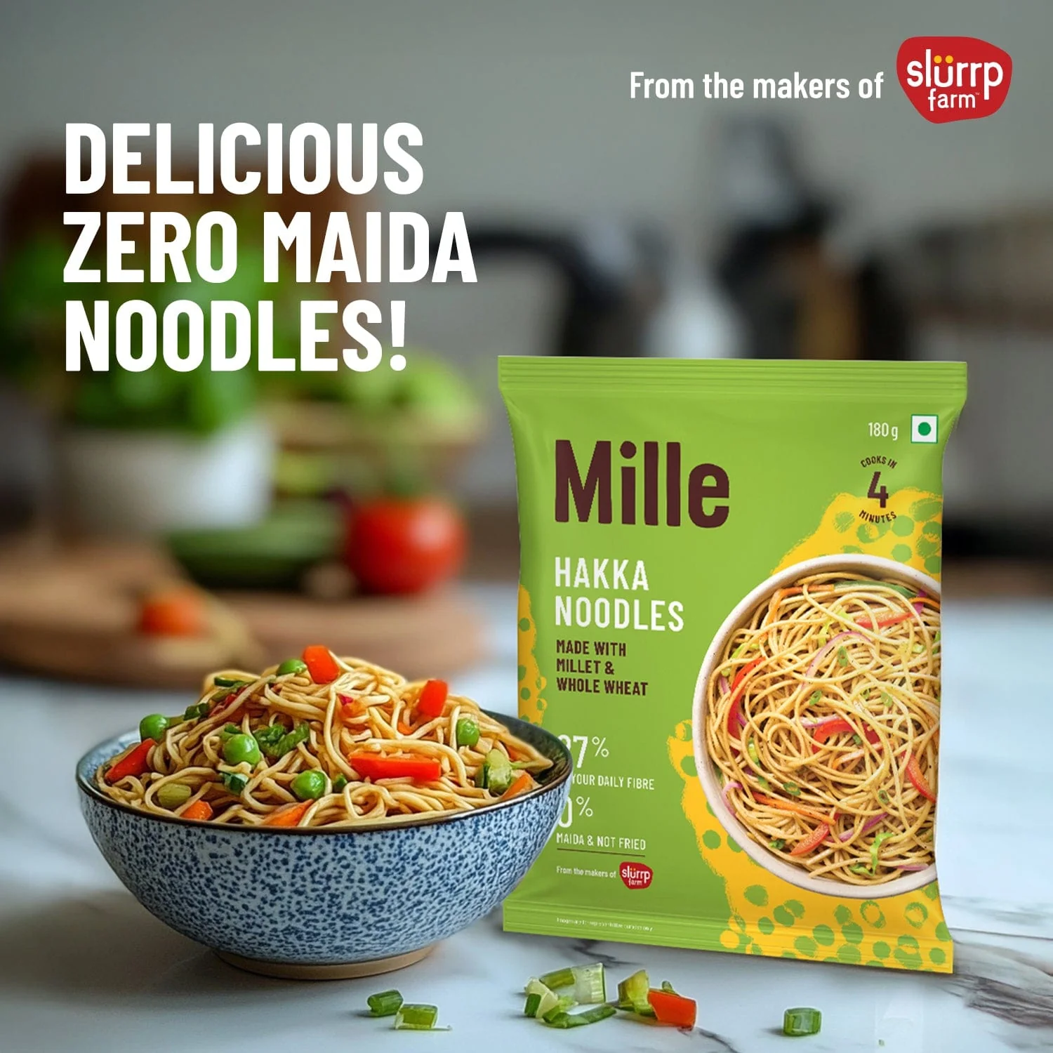 Zero Maida Hakka Noodles | Whole wheat + Foxtail Millet | Non-sticky | No Palm Oil  | Pack of 4 - Image 3